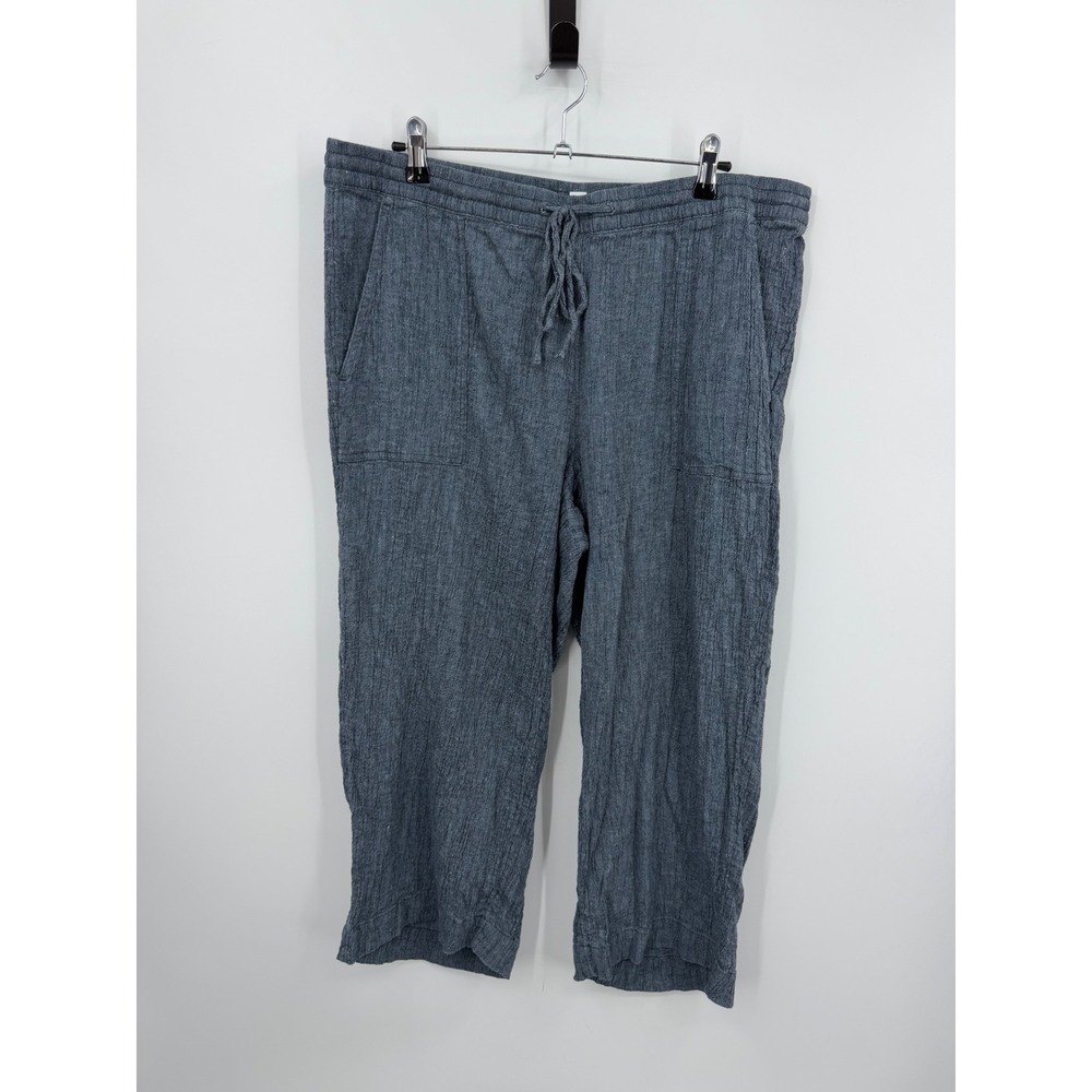 Pure Jill Linen Cotton Blend Crop Pants sz XL Petite gray Blue Drawstring Pocket